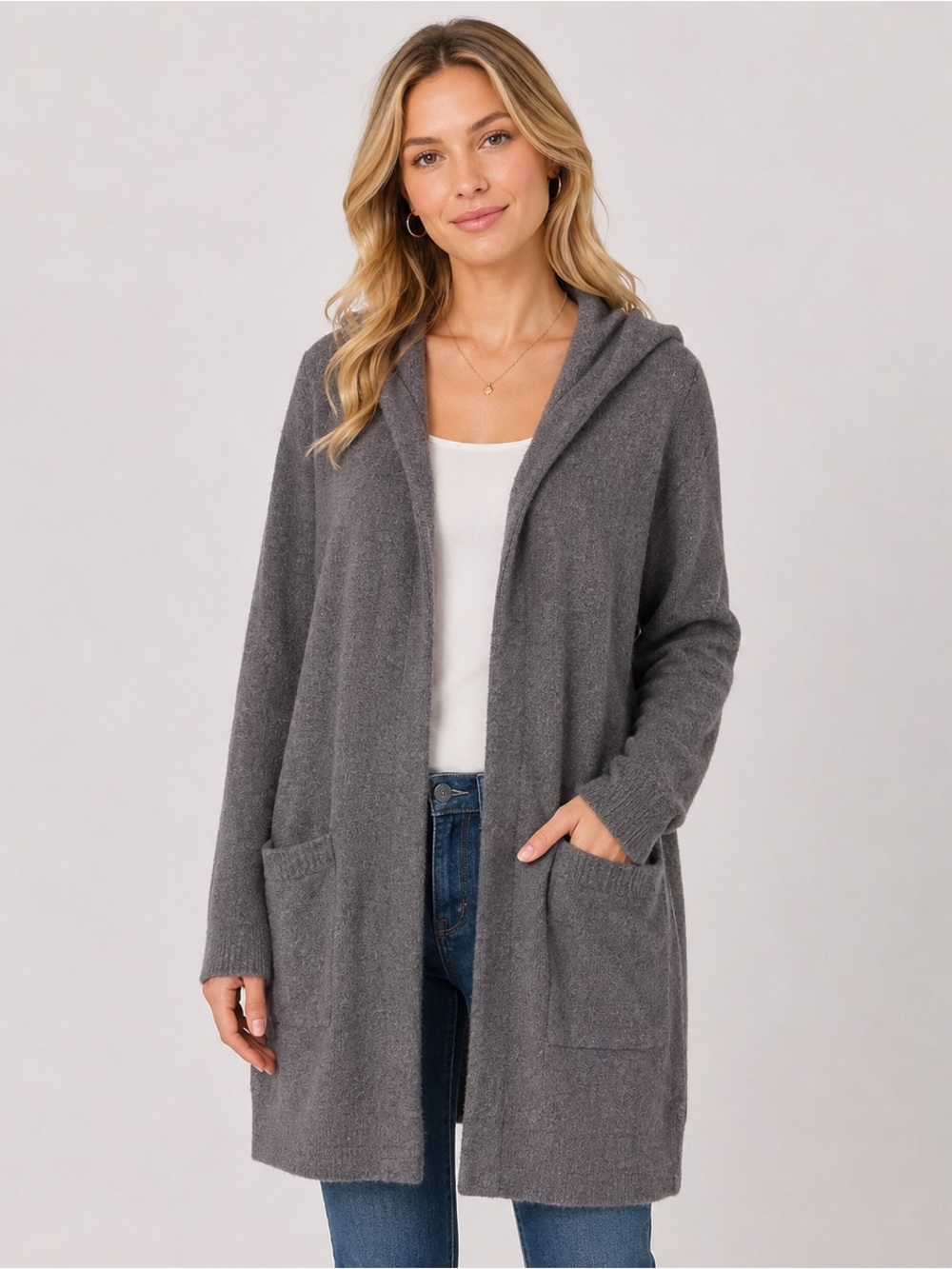Barefoot Dreams Size M CozyChic Lite Hood Duster Cardigan sweater Brown Lounge